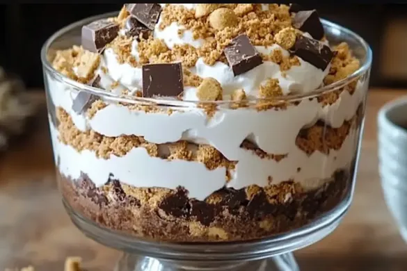 Heaven in a Bowl layered dessert with brownies, peanut butter m