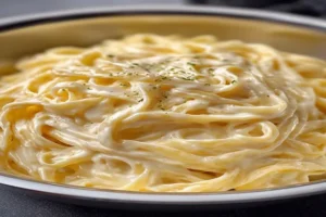Slow Cooker Creamy Alfredo Pasta served in a bowl with parsley garnish